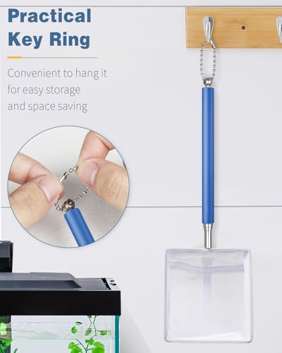 Pawfly 3 Inch Tiny Fish Tank Net, Aquarium Shrimp Net with Extendable Stainless Steel Handle for Shrimp Baby, Food Residue Debris, Soft Square Fine Mesh for Fish Tanks & Small Ponds - color: Blue Square, size: 3 Inch