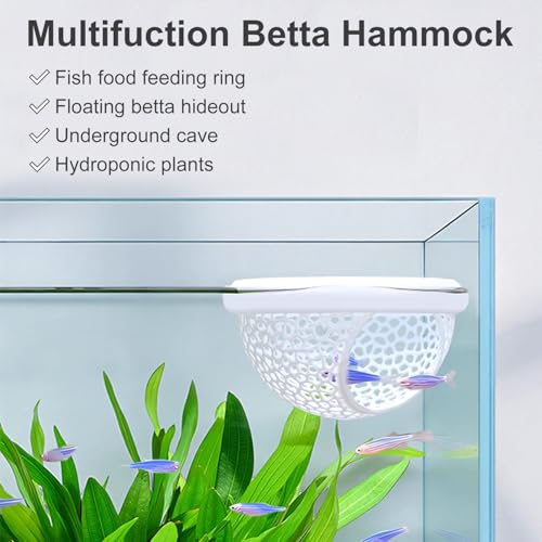 Floating Betta Hammock and Feeding Ring, Aquarium Beta Hideout, Cave, Bed, Resting Spot, Betta Fish Toys and Decor - color: Round-White