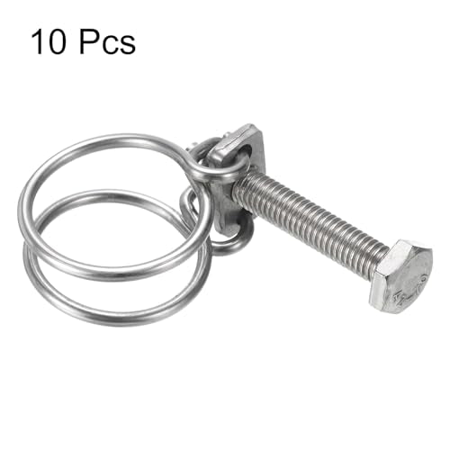uxcell 10Pcs Double Wire Hose Clamp, 30-34mm Adjustable Stainless Steel Wire Hose Clips with M8 Bolt for Dust Collection Hose, Pump Hose Pipe - size: 30-34mm