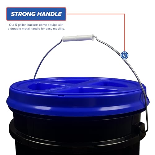 ePackageSupply 5 Gallon Bucket - Food Grade Bucket with Airtight Gamma Seal Screw-On Lid, BPA-Free, Heavy-Duty 90 Mil HDPE Plastic, Bulk Storage, Durable Container, Made in USA, Black/Blue, 6 Packs - color: Black/Blue, size: 6 Packs