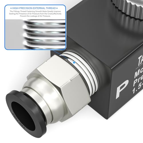 TAILONZ PNEUMATIC 1/4 Inch NPT Air Flow Control Valve with Push-to-Connect Fitting, in-Line Speed Controller Union Straight RE-02