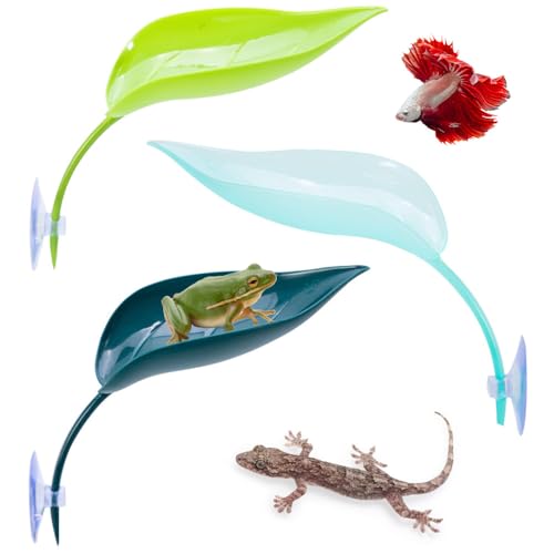 MiOYOOW 3PCS Betta Leaf Hammocks, Suction Cups Leaf Decorations for Terrarium, Reptile, Small Fish Sleeping Resting Hiding Playing Breeding