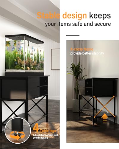 Fish Tank Stand 40 Gallon: Sturdy Aquarium Stand with Accessories Storage - Metal Tank Stands Table for 40-50 Gallon Reptile Breeder Turtle Terrarium - 36.6"x18.8" Weight Capacity 660 lbs - color: Black-X, size: 40-50 Gallon