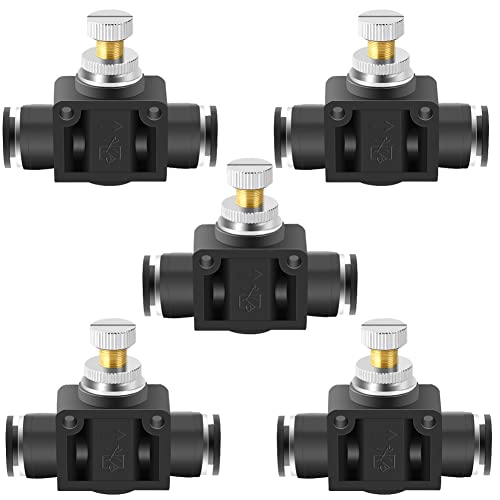Beduan 3/8" x 3/8" Tube OD Air Flow Control Valve with Push-to-Connect Fitting Speed Controller Union Straight SCF-3/8 (Pack of 5) - size: 3/8" Tube OD(5Pcs)