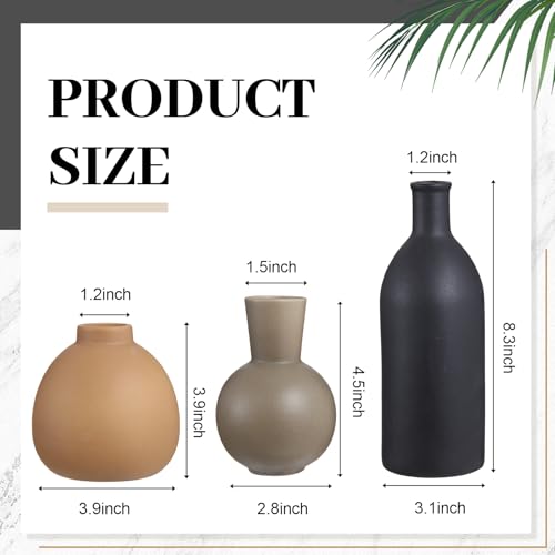 6 Pieces Ceramic Vase Set for Table Centerpieces Decor Include Wood Chain Link Bead Garland Boho Rustic Serving Tray for Home Table Living Room Dining Decoration(Black) - color: Black