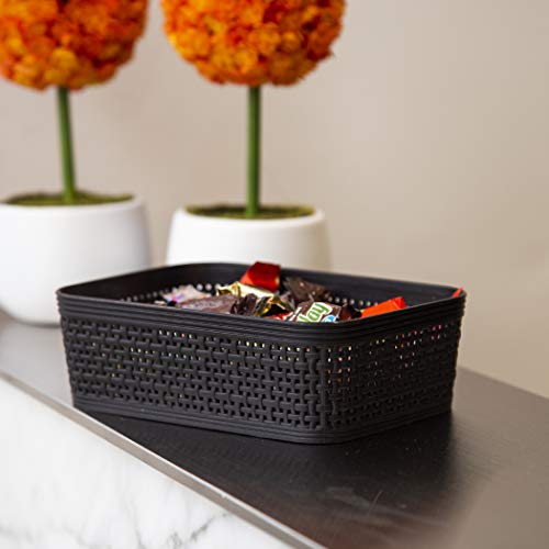 BINO | Woven Plastic Basket | XS (Black), 5-Pack | THE JUTE COLLECTION | Home Organization, Space - Saving Storage, Stylish Design | Jute Basket | Plastic Storage Basket - color: Black, size: 5PK- XS