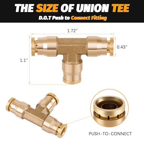 1/4" Tee Union Push to Connect Fittings， 4PCS DOT Approved Air Fittings Brass Air Brake Line Fittings，Quick Push in Union Fittings for Trucks Trailers Industrial Workshops - color: DOT Union Tee, size: 1/4" Od
