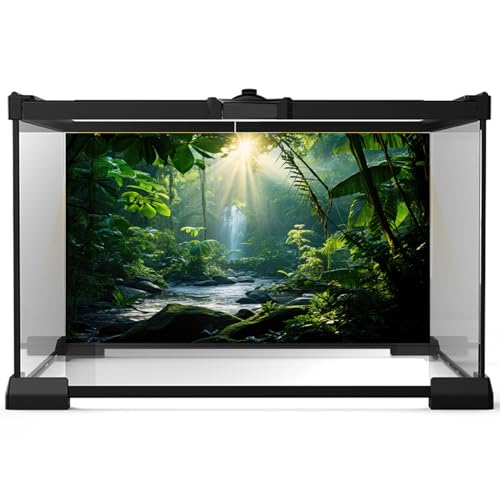 Aquarium Background Waterfall Tropical Rainforest Fish Tank Background Lush Green Forest Sunlight Thick Foliage Reptile Tank Backgrounds Deep Foggy Misty Falls Reptile Enclosure Backgrounds 24x12in - color: Dark Green, size: 24(W)x12(H)inches/ 60(W)*30cm(