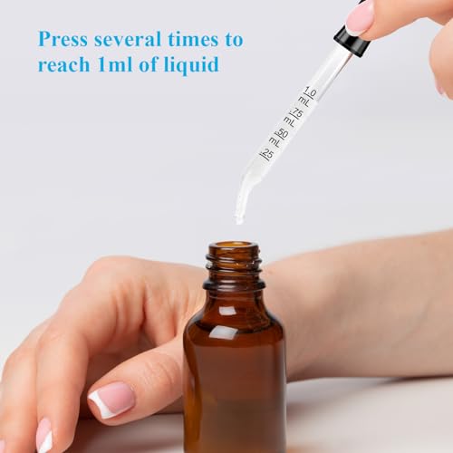 Herain Glass Eye Dropper Pipette 10 Pack, Ear Eye Dropper Bent & Straight Tips, 1 ml Droppers for Essential Oils, Lab, Crafts, Measuring and Transferring a Variety of Liquids - style: Small Rubber Bulb-10pcs-Straight Bent