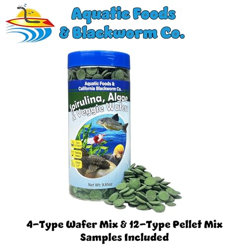 12mm - 1/2" Small Sinking Wafers of Spirulina, Algae & Veggies for Plecos, Catfish, Shrimp, Snails, Crayfish, 12-Type Pellet Mix & 4-Type Wafer Mix Included 9.85oz Canister - size: 9.85 Ounce (Pack of 1)