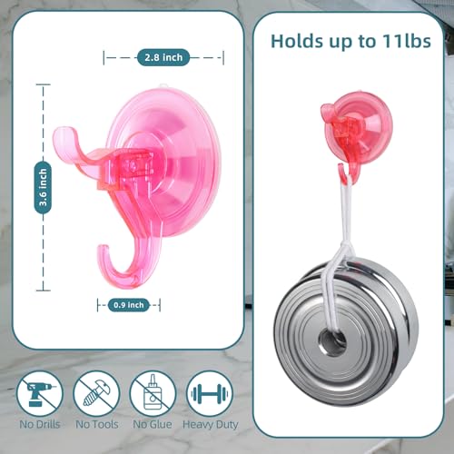 Antimbee 3 Pack Suction Cup Hooks, Clear Suction Cup Hanger, Removable Small Suction Cups for Shower, Bathroom, Glass, Door, Windows, Kitchen-Up to 11 lbs on Smooth Surface (Transparent Pink) - color: Transparent Berry Pink