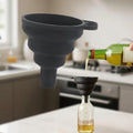 Silicone Collapsible Funnel for Kitchen Use, Food Grade Small Flexible Funnel for Liquid Transfer, Oil Change, Cooking, Water, Powder, Juice, Drink & Filling Bottles, Black - color: Black
