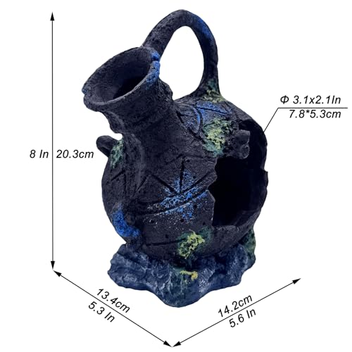 Aquarium Decoration - Fish Tank Cave Decoration Accessories Resin Classical Ceramic Jar Ornaments Betta Fish, Shrimp, Cichlid Rest, Entertainment, and Breeding Spacious Hide and Play Place