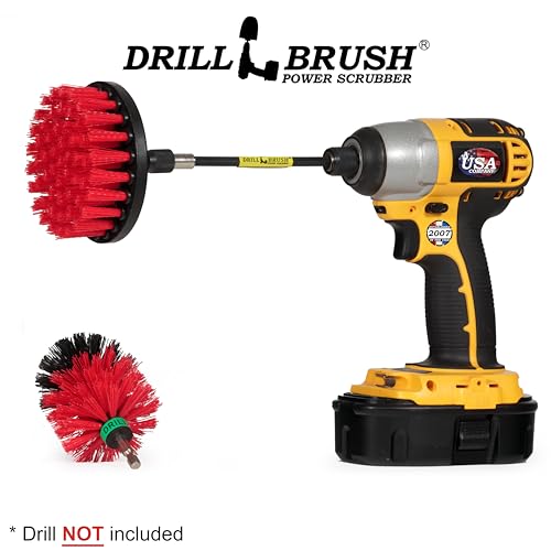 Cleaning Kit with Extension - Outside Patio and Deck Brush - Rust Tool Remover Brush - Concrete Swimming Pools Cleaner - Garden Fountain Brush Cleaner - Monuments and Headstones Restoration Brushes - color: Red