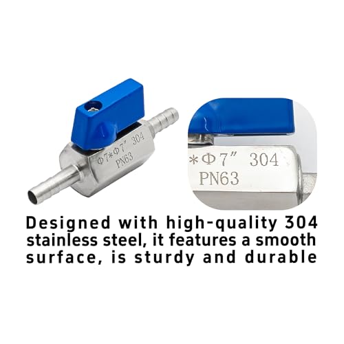 1/4” 304 Stainless Steel Mini Barb Ball Valve, Hose Shut Off Valve with Clamps, Corrosion Resistant Shut-Off Switch for Water, Gas, Fuel, Drip Irrigation, Aquariums - size: 1/4”