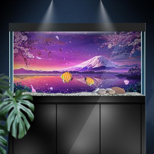 Aquarium Background Stickers - Japan Cherry Blossoms Peak Self-Adhesive Fish Tank Reptile Terrarium Decor Poster (60 x 30 cm / (23.6 x 11.8 inches)) - size: 60 x 30 cm / (23.6 x 11.8 inches)