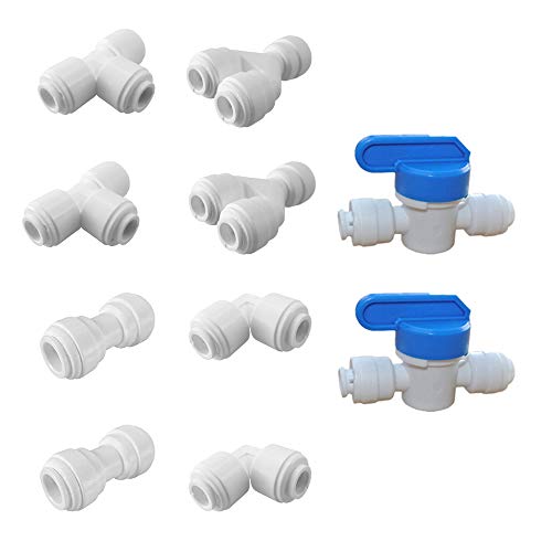 3/8 Push to Connect Fittings - 3/8 OD Tubing Set (Ball Valve, T Fitting, Y, L, I - Pack of 10)
