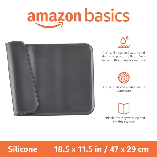 Amazon Basics Waterproof Non-Slip Silicone Pet Feeding Mat with Raised Edges for Food and Water Bowls, Easy to Clean Pet Placemat to Protect Floors, 18.5" x 11.5", Black - color: Black, style: 18.5" x 11"