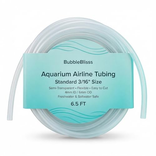Aquarium Airline Tubing 3/16” Standard Air Hose, Flexible and Kink Resistant Tubing for Fish Tank Air Pump, Safe for Freshwater and Saltwater Aquariums-6.5 Feet - size: 6.5 feet