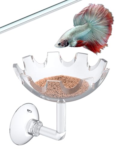 Pawfly Shrimp Feeding Dish with Suction Cup, Clear Acrylic Aquarium Shrimp Feeder, Fish Feeding Tray for Freshwater and Saltwater Tanks, Flower-Shaped