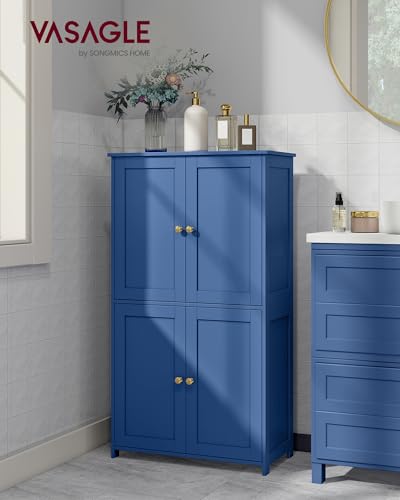 VASAGLE Floor Storage Cabinet, Shaker Cabinet with 2 Adjustable Shelves, 4 Doors, Tall Freestanding Organizer Unit, for Kitchen Bathroom Living Room, Bijou Blue UBBC553QE01S - color: Bijou Blue, style: 4 Doors（42.7"）