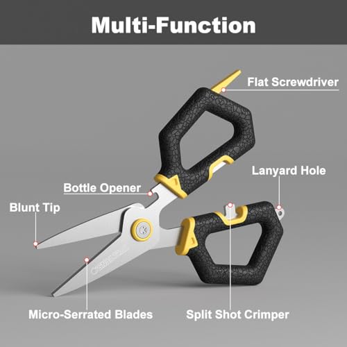 SNAIL TRAIL 2 Sets Fishing Braided Line Scissors, 6-inch & 4.5-inch Fishing Line Cutters Combo, Serrated Stainless Steel Fishing Shears for Saltwater, Fish Wire Cutters - color: Yellow-Black