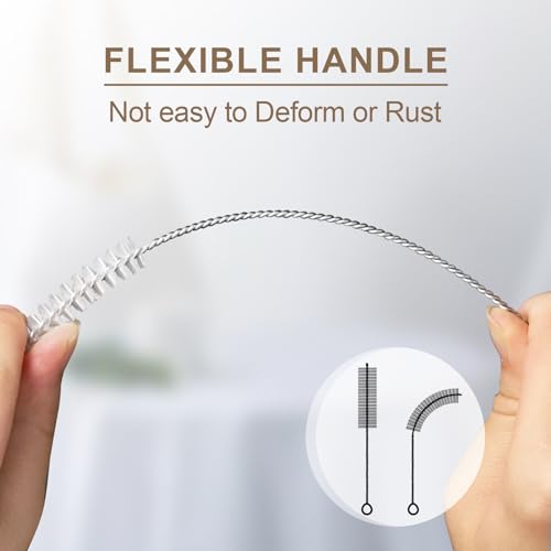 8 Pcs Bottle and Straw Cleaner, Long Deep Nylon Brush with Bendable Stainless Steel Flexible Handles for Bottles, Straws, Pipes, Wine Decanter, Sinks and Cup Cover