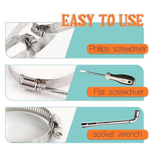 Dianrui 6PCS 6inch + 4inch Hose Clamps Stainless Steel 304 Duct Clamps Dry Vent Clamp Air Ducting Clamps Worm Hose Clamp for Plumbing, Automotive And Mechanical (91mm-165mm) - size: 6in+4in