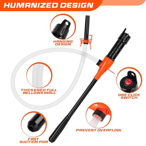 Portable Transfer Pump Battery Operated Electric Siphon Pump for Gas, Fuel, Diesel, Water Transfer 2.4 GPM Flow Oil Extractor, 47 Inches Hose-Easy to Use Hand Fuel Pump, Multi-Use Siphon Transfer Pump - size: 1 Pack of Orange