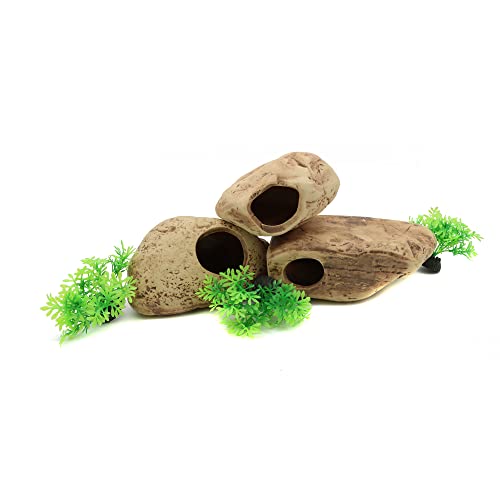 ALEGI Stackable Aquarium Ceramic Decorations Rock Caves,Betta Fish Tank Decor Accessories,Hideaway for Shrimp Cichlid Hiding Breeding Spawning (Set of 3)