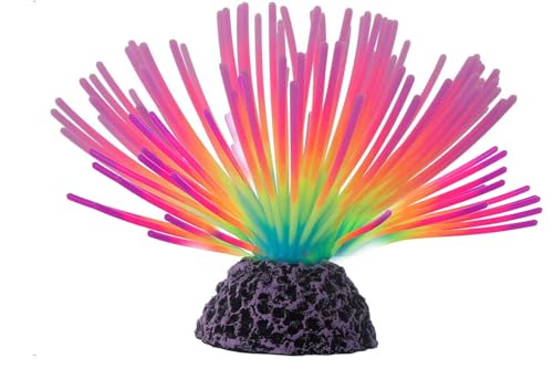 COLORLIFE Glow Rainbow Sea Urchin Aquarium Decor - Realistic Silicone Ornament with Weighted Base for Freshwater & Saltwater Fish Tanks