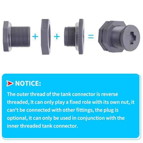 ChillWaves PVC Bulkhead Fitting 3/4" Double Thread Connector Adapter with Plugs for Water Tank, Aquariums, Rain barrels(4-PACK) - size: 3/4 INCH, style: Bulkhead Fitting + Plug