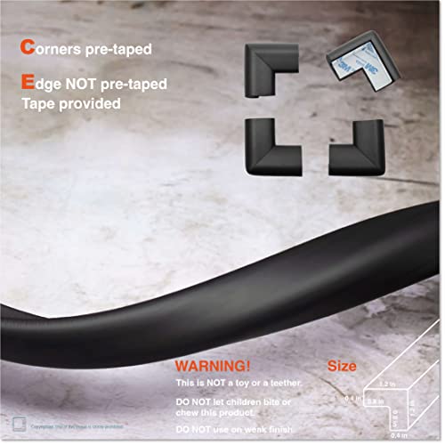 Roving Cove HeftyFit Edge Corner Protector Baby Proofing (Large 18ft Edge 8 Corners), Heavy-Duty, Soft NBR Rubber Foam, Furniture Fireplace Safety Bumper Guard, 3M Adhesive, Onyx Black - color: Onyx Black, size: Large 18 feet
