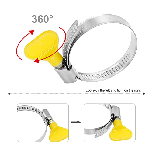 10-Pack Stainless Steel Hose Clamp 1.25" to 2", Butterfly Thumb Screw Hose Clamps Yellow Key-Type Adjustable Clamps, 32-50 mm (1-1/4" to 2"), 9mm Bandwidth for Plumbing Automotive - color: Yellow (32-50mm)