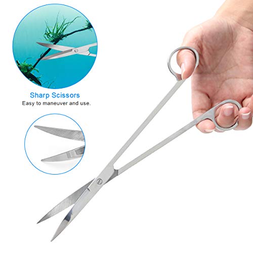 7 in 1 Aquarium Aquascape Tool Kit 15 inch, Aquatic Plant Extra Long Aquascaping Tool for Aquarium Fish Tanks Clean Accessories Set with Silver Tweezer Scissor Spatula, Fish Net, PH Paper, Bag