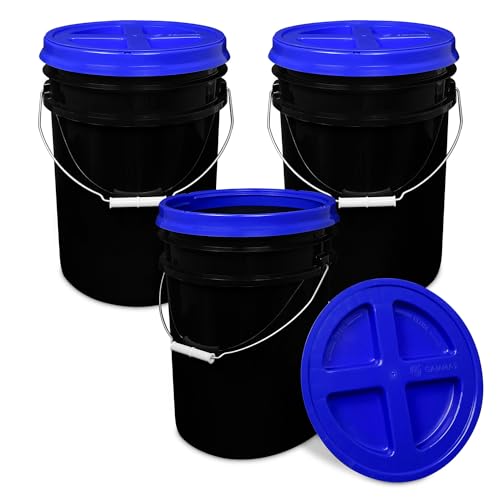 ePackageSupply 5 Gallon Bucket - Food Grade Bucket with Airtight Gamma Seal Screw-On Lid, BPA-Free, Heavy-Duty 90 Mil HDPE Plastic, Bulk Storage, Durable Container, Made in USA, Black/Blue, 3 Packs - color: Black/Blue, size: 3 Packs