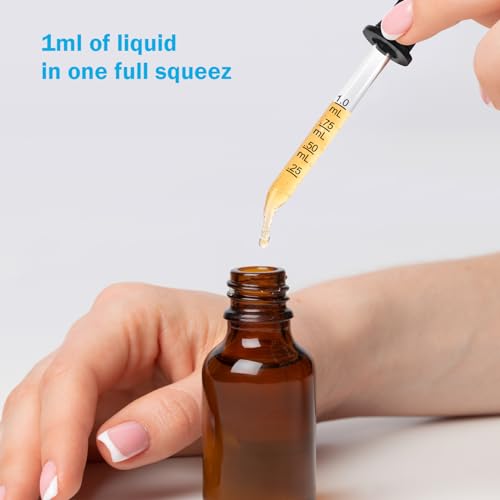 Herain Eye Dropper 8 Pack, Glass Pipette Dropper, 1 ml Droppers Tool for Essential Oils, Crafts, Ear Eye, Lab, Measuring and Transferring a Variety of Liquids, Bent & Straight Tips - style: Large Rubber Bulb-8pcs