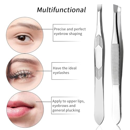 Tweezers for Women Facial Hair,High Precision Stainless Steel Tweezers for Eyebrows Facial Hair, Splinter and Ingrown Hair Removal,2 Count