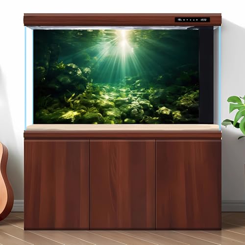 Underwater Sunray Aquarium Background Deep Ocean Rock Cave Fish Tank Background Under The Sea Coral Reef Aquarium Backgrounds Ocean Floor Tropical Fish Terrarium Backgrounds 24x12in - color: Dark Green, size: 24(W)x12(H)inches/ 60(W)*30cm(H)