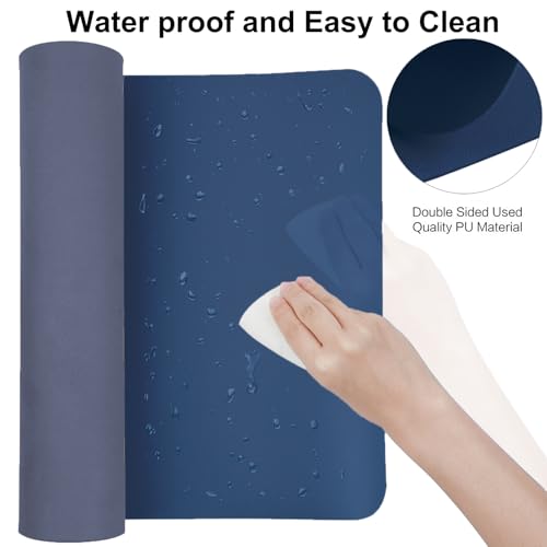 Boutilon Leather Desk Pad Protector,Non-Slip Mouse Pad,Laptop Desk Pad,Office Mouse Mat,Waterproof Leather Desk Blotter,Desk Writing Pad for Office and Home (S-Navy,24"x 14") - color: Navy, size: S 24" x 14"