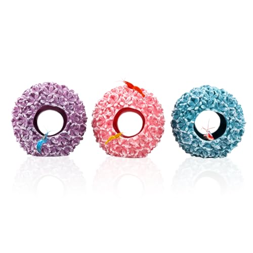 3-Pack Flowerball Aquarium Decorations Resin-Set of Hollow Floral Fish Tank Ornaments with Hiding Space-Approx. 3.5" L x 3.5" W x 3.5" H Each(Flowerball-3pcs) - color: Flowerball-3pcs