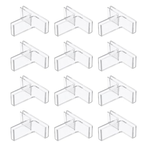 uxcell 12Pcs Plastic Glass Connector, Suitable for 3mm Thick t Shaped Glass to Glass Clamp, Fixing Bracket Rimless Clip Holder for Aquarium Fish Tank Display Shelves, Transparent - color: Transparent, size: 3mm