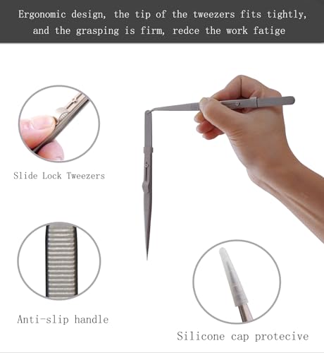 5Pcs Precision Tweezers Set, Flat/Pointed/Curved Angled Locking Long Tweezers for Crafts, Medical Surgical, Lab, Soldering, Jewelry Crafting, Watch & Electronics/Car Repair,Splinter Removal
