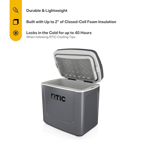 RTIC 8 QT Road Trip Personal Cooler, Small, Compact, Insulated, Portable Ice Chest Box for Food, Drink, Beverage, Beach, Camping, Picnic, Fishing, Boat, 12-Can Capacity - color: Dark Grey & Cool Grey