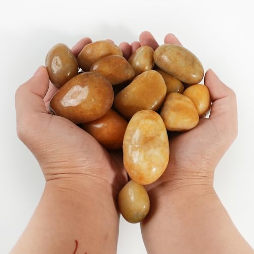 6 LBS River Rocks, StoneCreek, Decorative Garden Stones for Plant Landscaping, Polished Gravel Filler Pebbles for Home Decoration, Vases, Succulents, Flower Beds and Fish Tanks (Pale Yellow, Medium) - color: Pale Yellow, size: 6 LBS