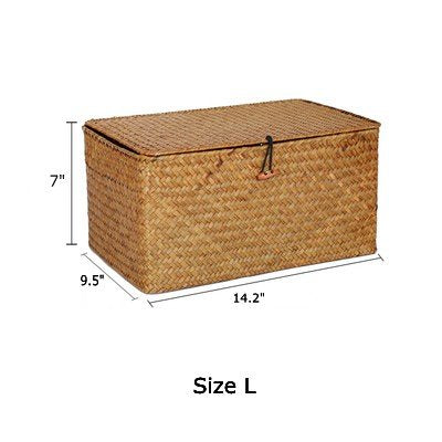 Woven Wicker Storage Bins with Lid, Seagrass Basket for Shelf Organizer, Extra Large, Set of 3 - size: Set of 3 (S+M+L)