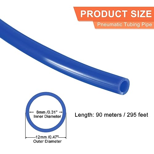 MECCANIXITY Pneumatic Tubing Pipe, 12mmx8mm 295ft 90 Meters PU Air Line Tubing Hose Tube Blue for Fluid Transfer Air Compressor - color: Blue, size: OD12mm*ID8mm 295ft (90 Meters)
