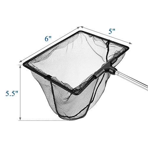 Mogoko Aquarium Fish Net, 10.8" x 16.3" Rectangular Fish Net with 5.5"-16.3" Extendable Telescopic Plastic Handle, Fine Mesh Nylon Fish Tank Accessory - size: 6 inch