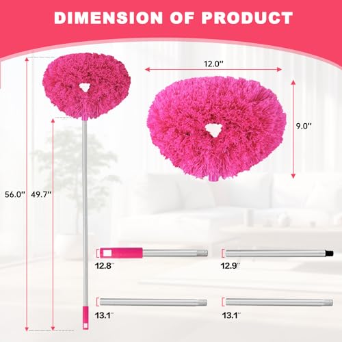 Ceiling Fan Cleaner Duster Reusable Microfiber Ceiling Fan Blade Cleaner Removable Duster with Extension Pole Adjusts 13 to 49.7 Inch for Cleaning Walls Bookshelves Furniture Door Window Top (Rosy) - color: Rosy