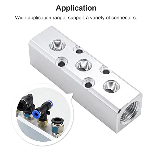 Air Manifold, 2 Way 4 Port Air Compressor Manifold, Aluminum Air Hose Inline Manifold Block Splitter, Pneumatic Manifold Air Distribution Block, NPT 1/2 Inch Supply Port, NPT 1/4 Inch Output Port - size: 1PSC 2 Way 4 Port（Silver）